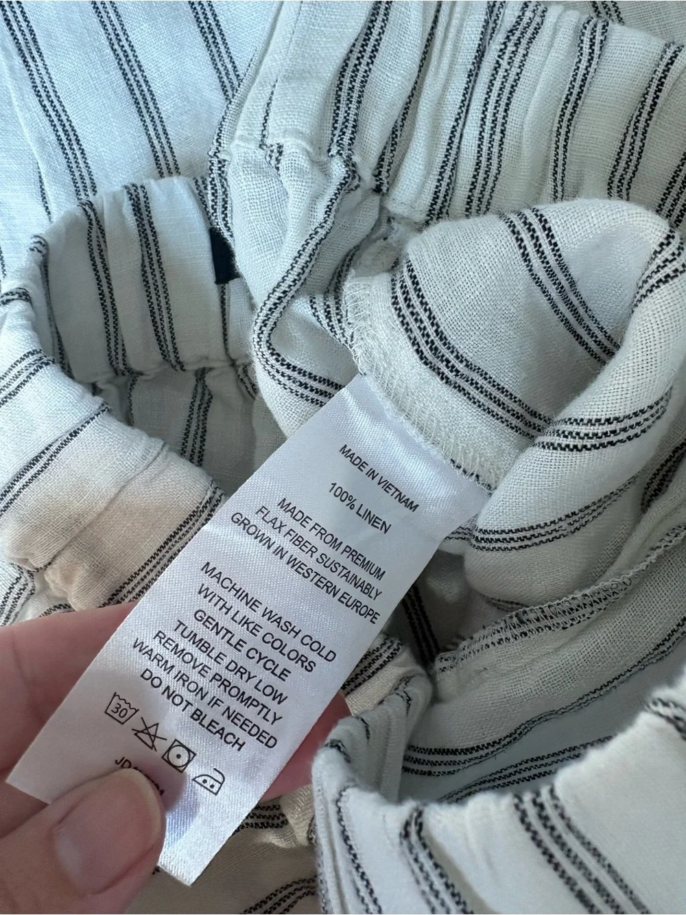 Quince 100% European Linen Stripe Pull-On Pants White Black XS Coastal